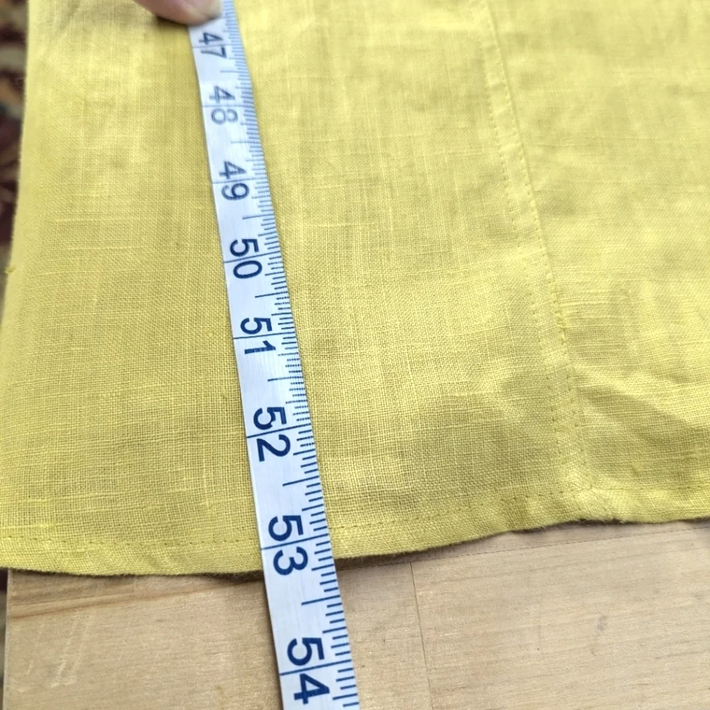 Yellow Sleeveless Linen Dress Pinafore Style Maxi With Pockets Art To Wear S Bib
